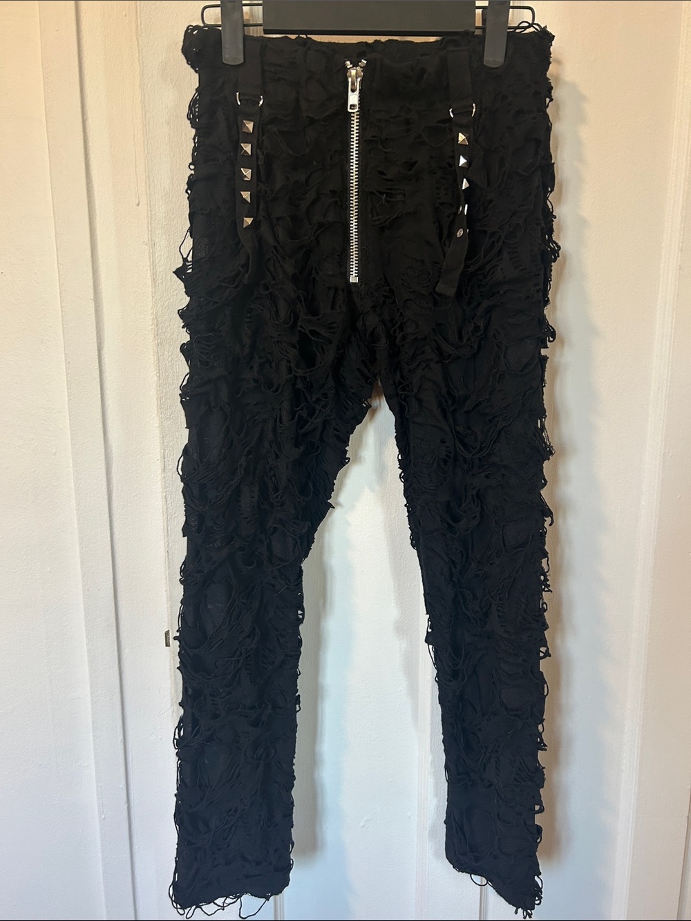 Black Distressed legging  with Front Zip and Stud Detail widow small